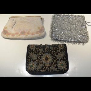 Black Evening Purse,Silver Beaded,Beaded Purse